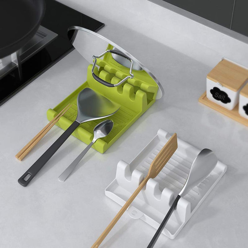 IYOOH 2 Pack Utensil Rest for Stove Top, Spatula/Ladle/Spoon Rest with Drip Pad & Pot Lid Holder Stand for Kitchen, Cooking Utensil No Drip Holder, Multifunction Kitchen Spatula Rack with Lid Holder - Image 3